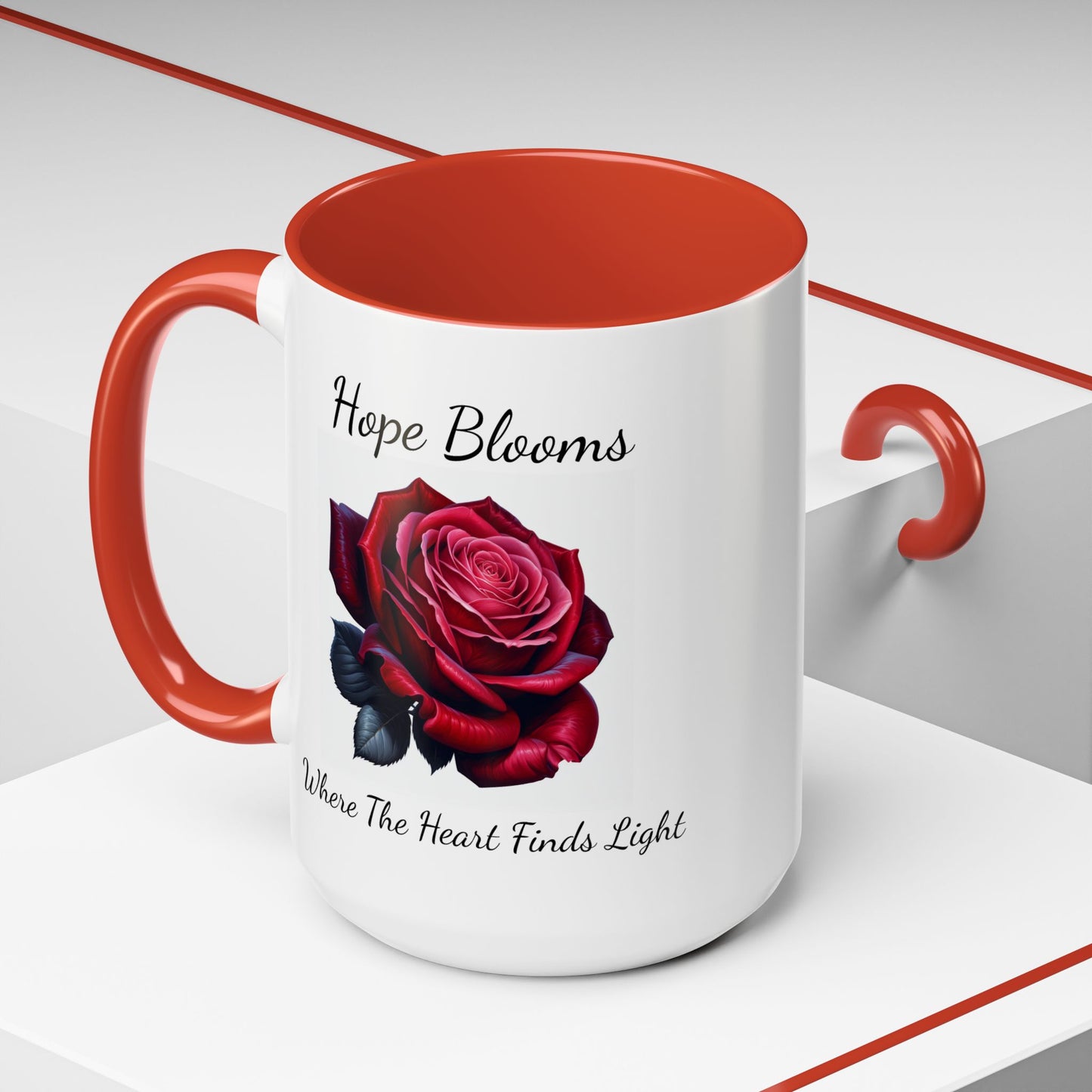 Accented Coffee Mug - Hope Blooms Where The Heart Finds Light Rose