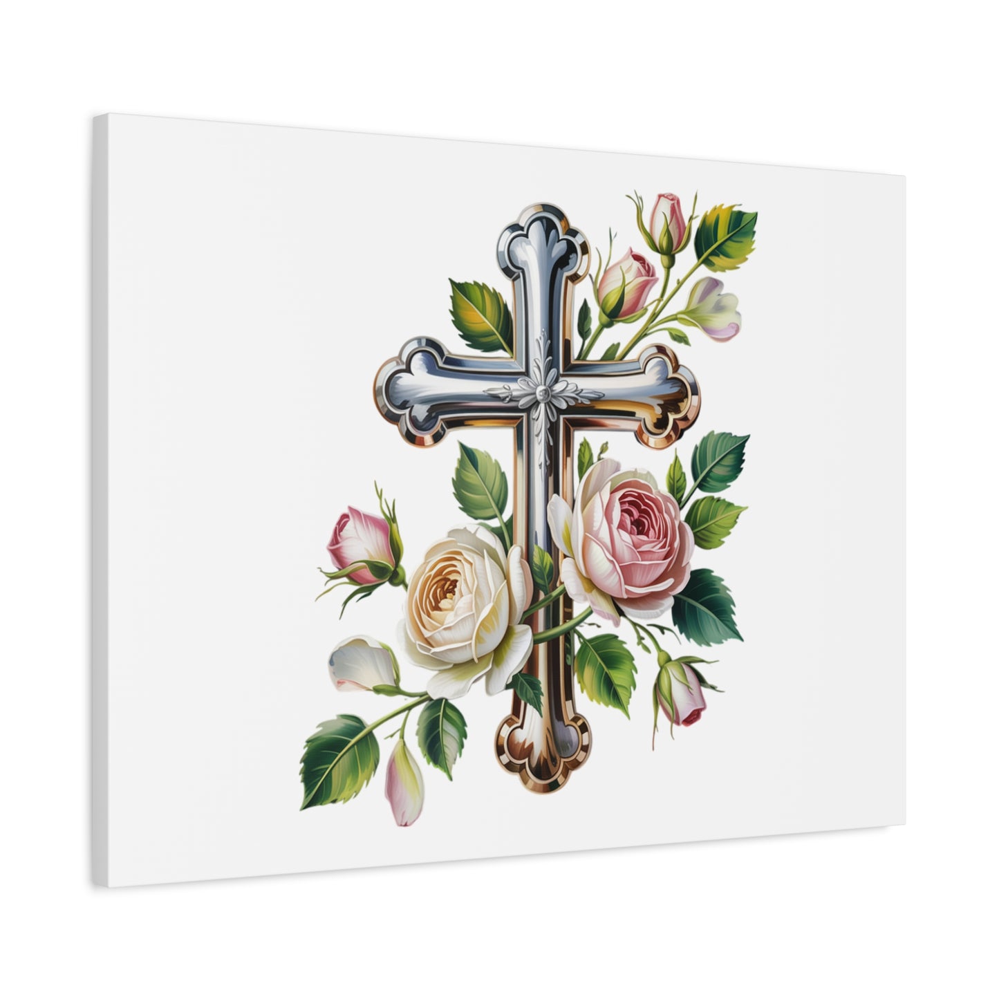 Cross With Roses Canvas Wall Art