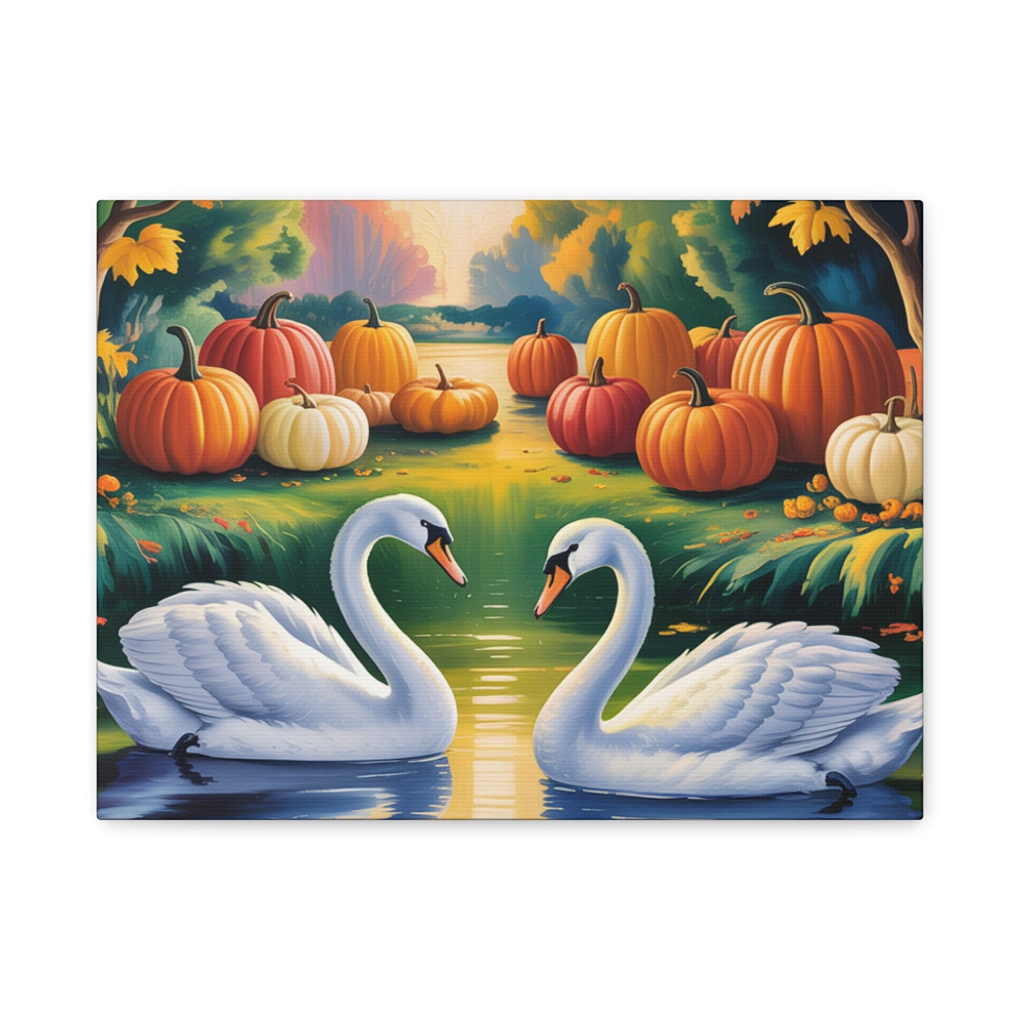 Autumn Swans Canvas Wall Art