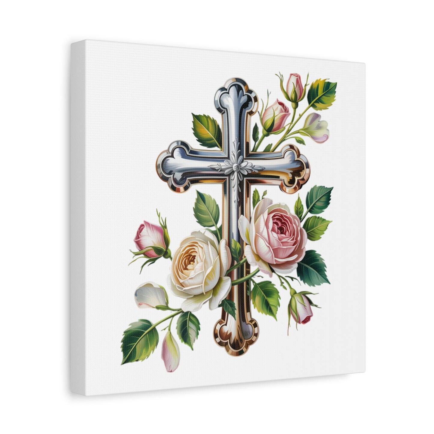 Cross With Roses Canvas Wall Art