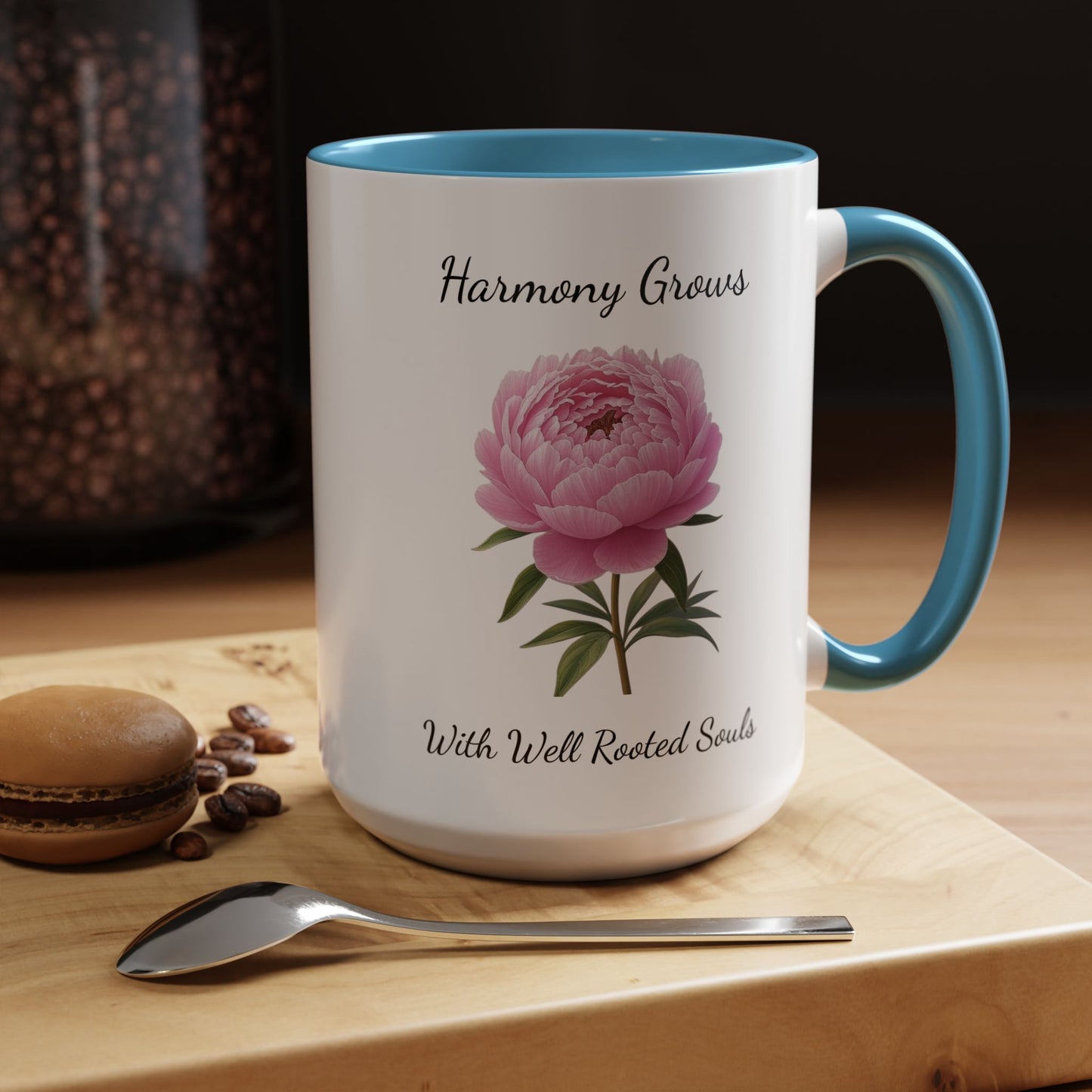 Accented Coffee Mug - Harmony Grows With Well Rooted Souls Peony