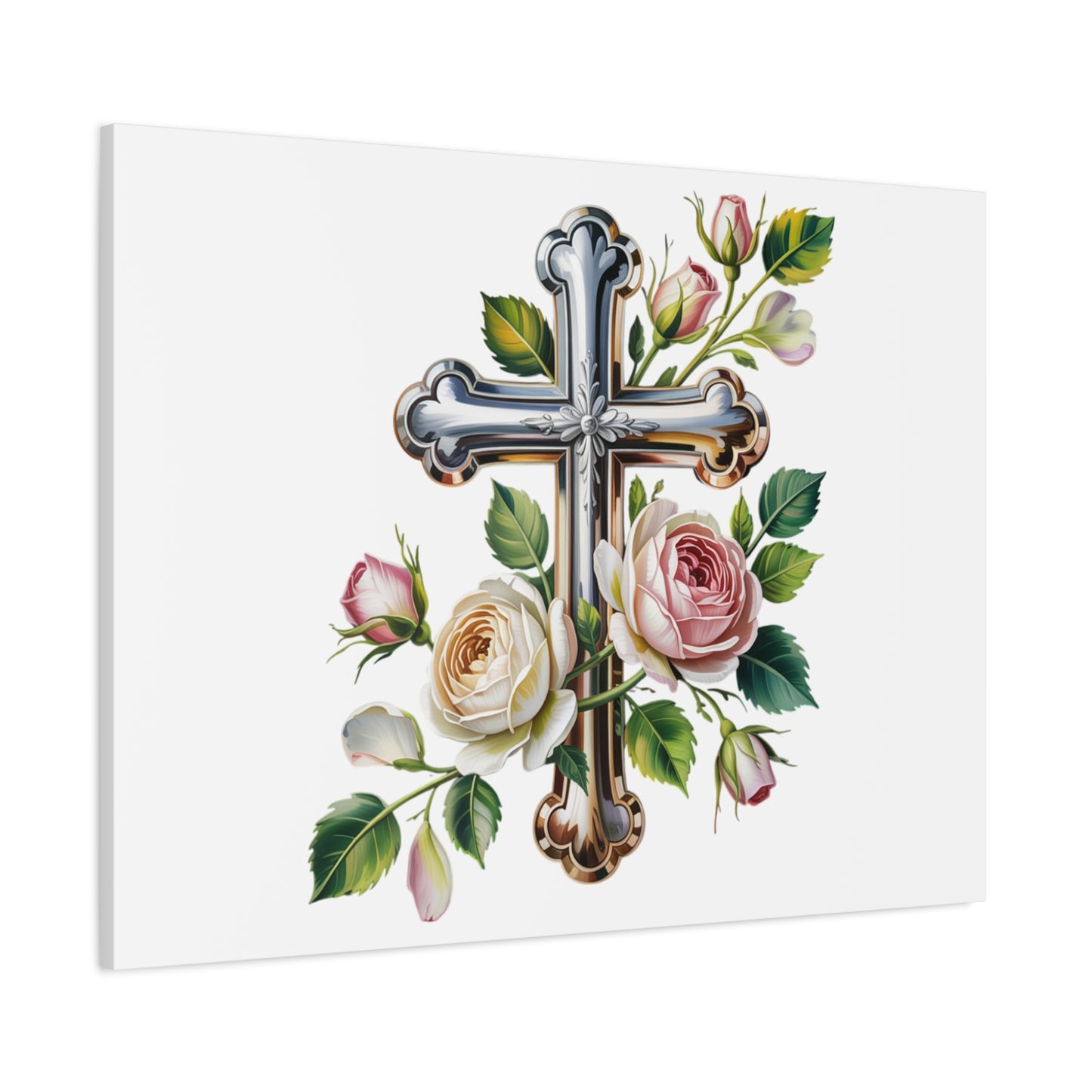Cross With Roses Canvas Wall Art