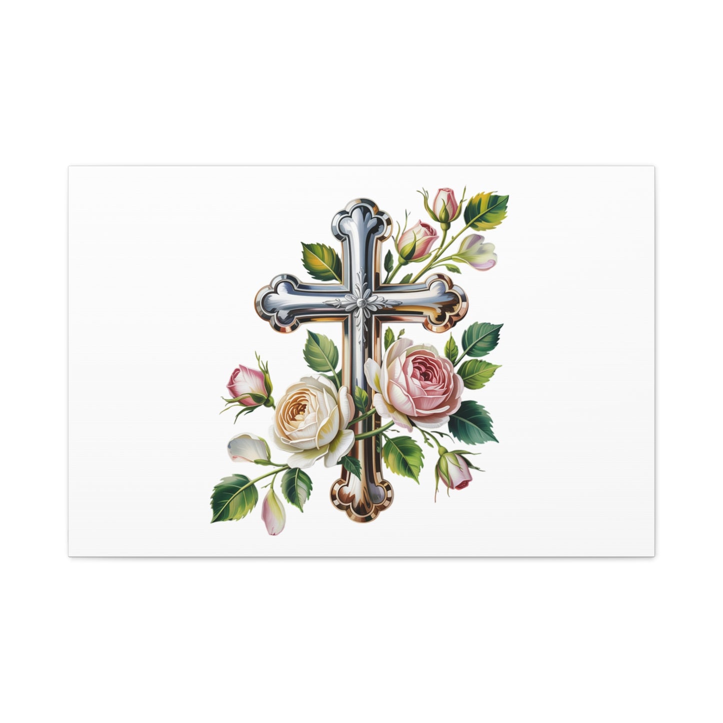 Cross With Roses Canvas Wall Art