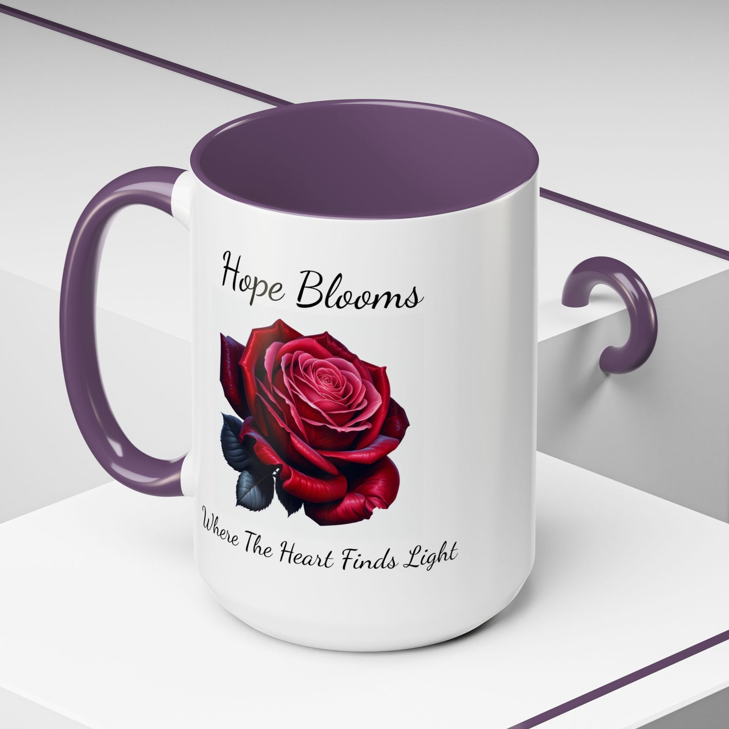 Accented Coffee Mug - Hope Blooms Where The Heart Finds Light Rose