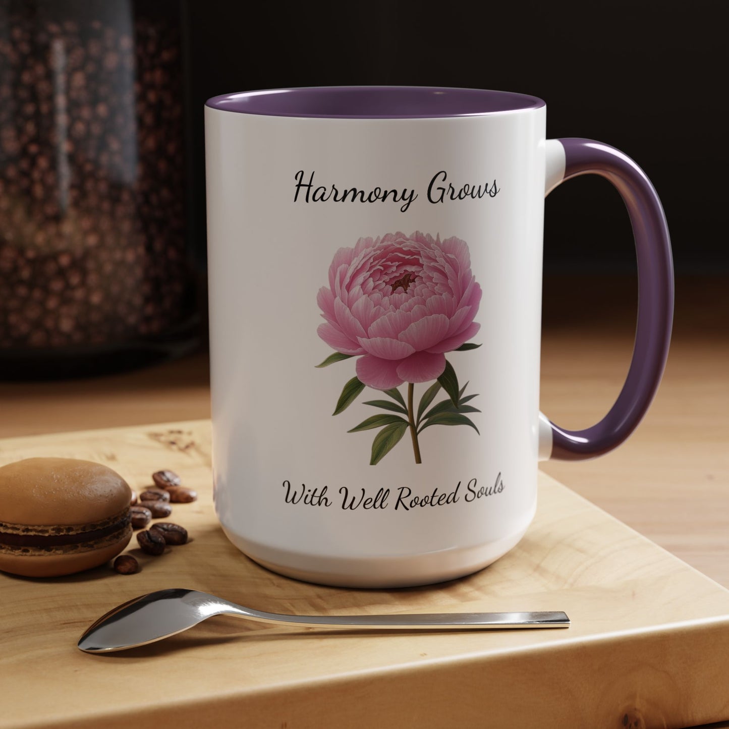 Accented Coffee Mug - Harmony Grows With Well Rooted Souls Peony