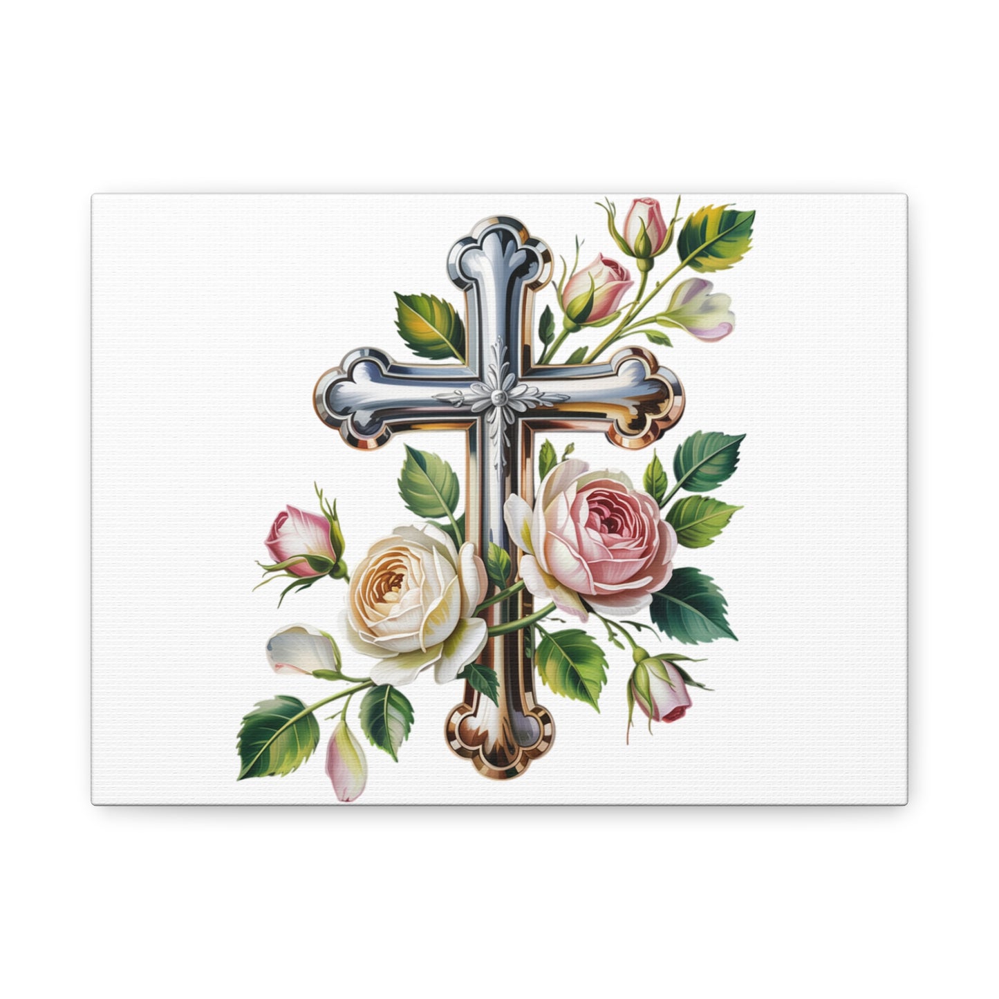 Cross With Roses Canvas Wall Art