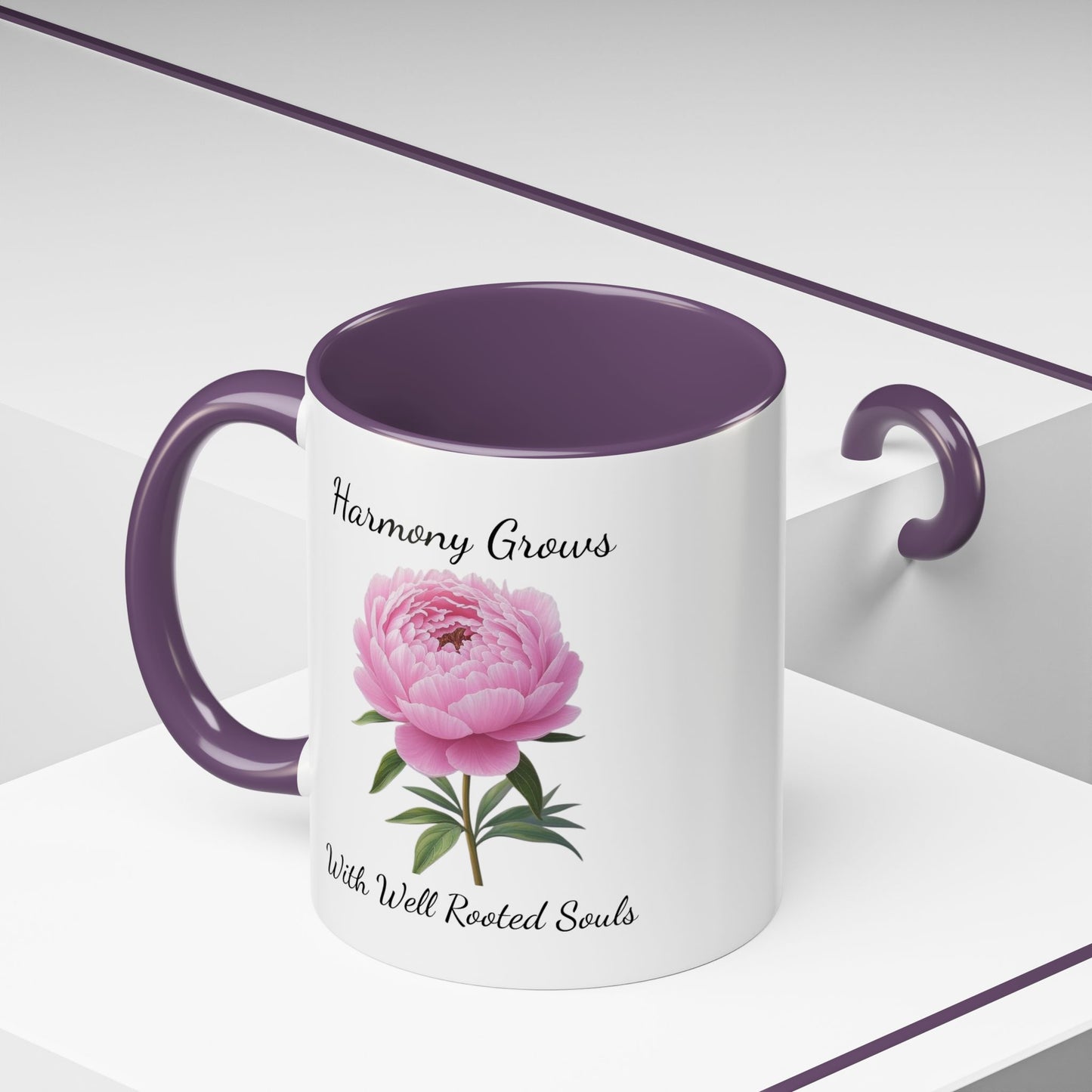Accented Coffee Mug - Harmony Grows With Well Rooted Souls Peony