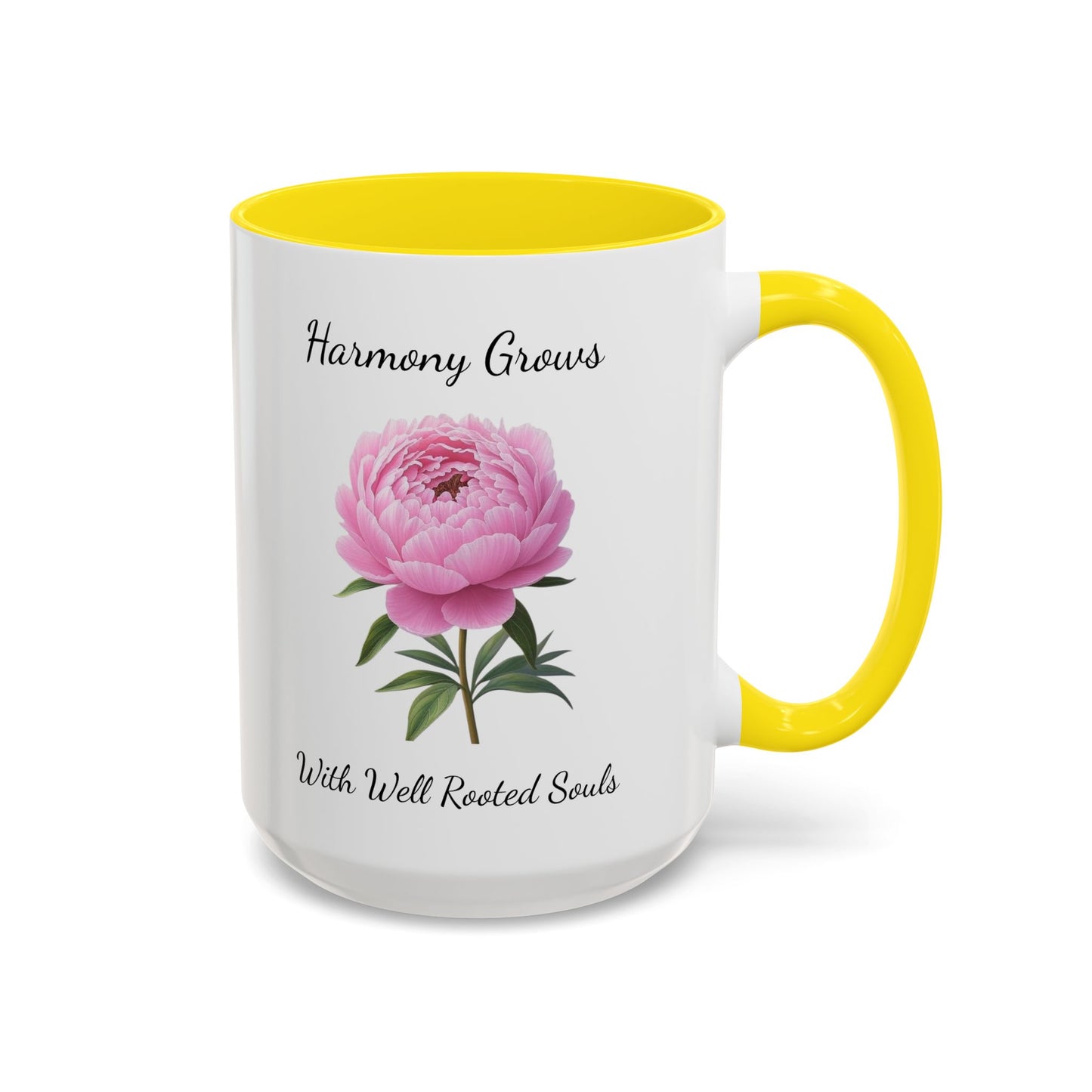 Accented Coffee Mug - Harmony Grows With Well Rooted Souls Peony