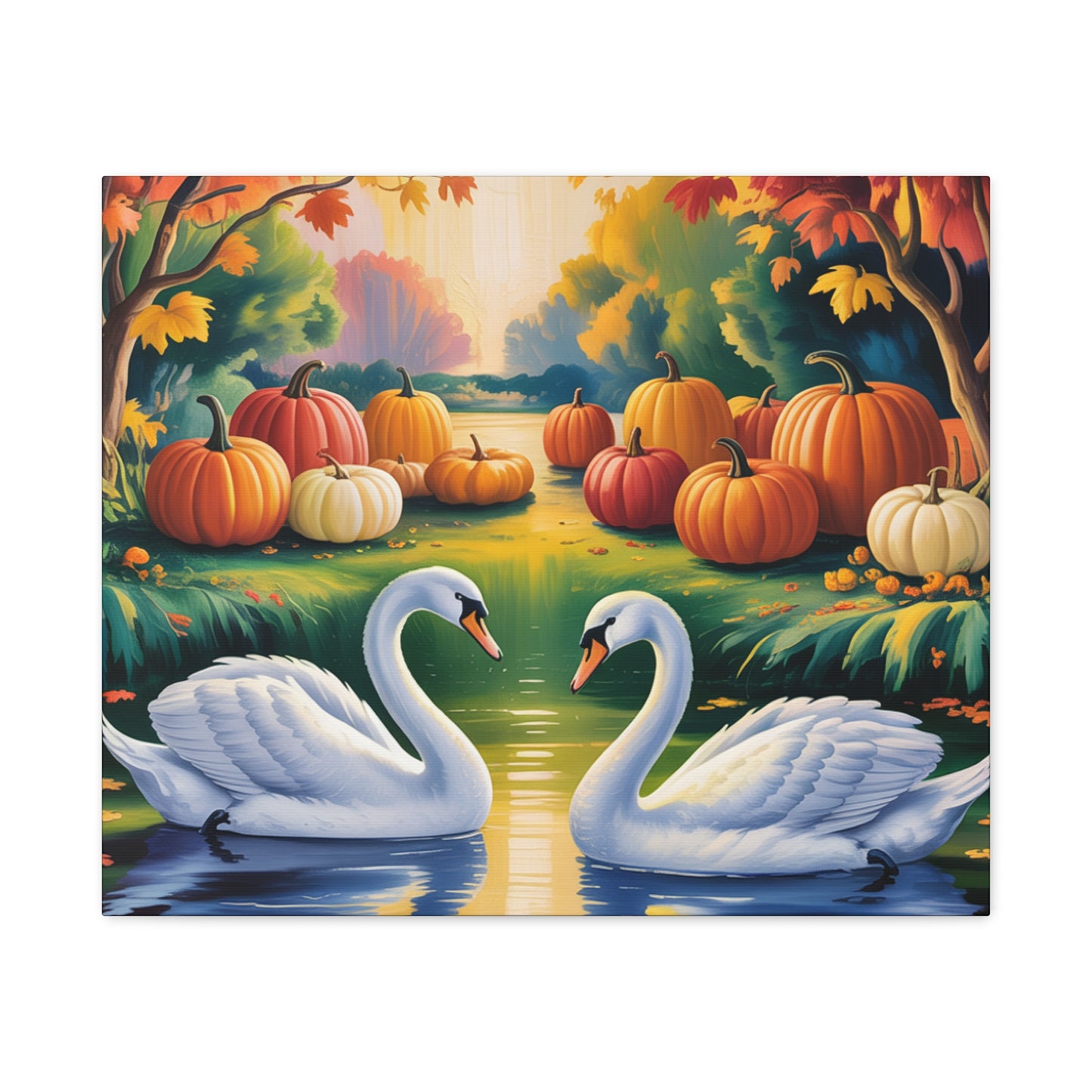 Autumn Swans Canvas Wall Art