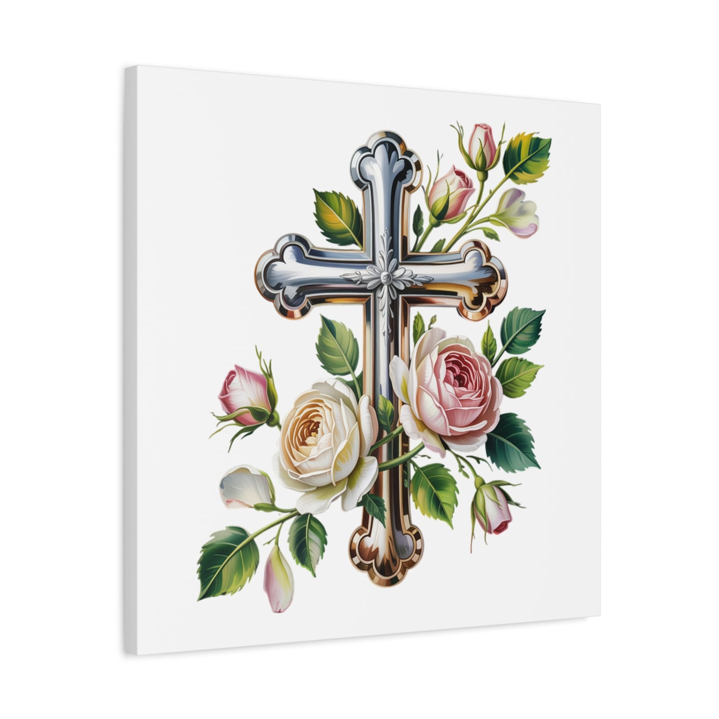 Cross With Roses Canvas Wall Art