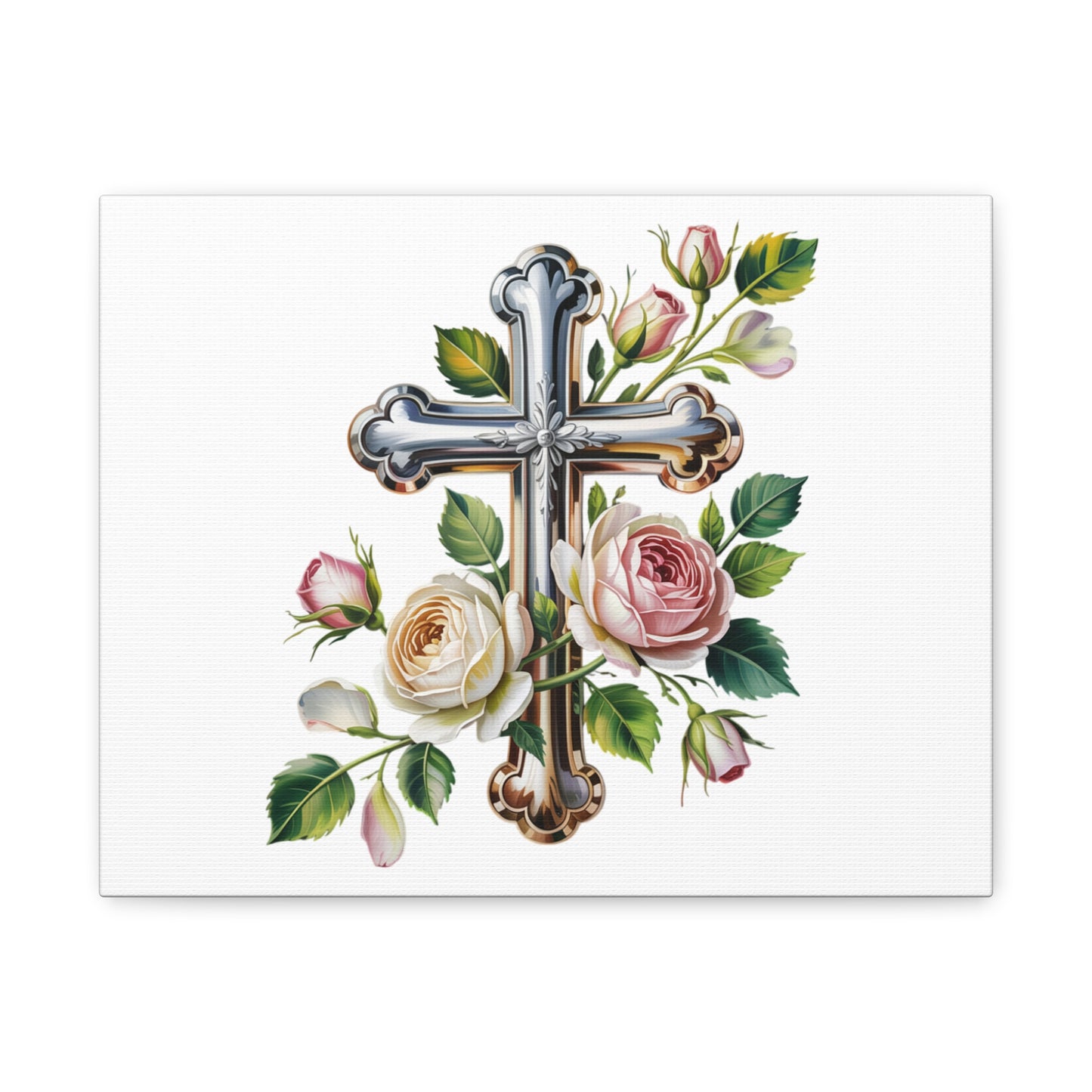 Cross With Roses Canvas Wall Art