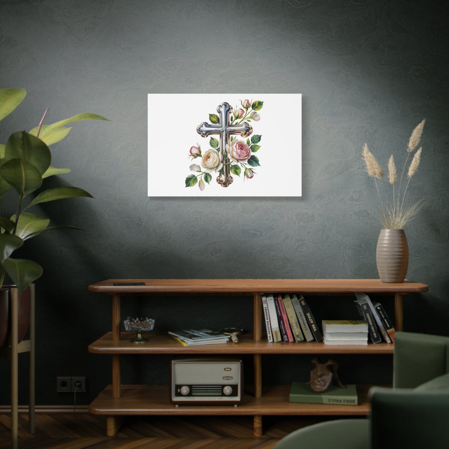 Cross With Roses Canvas Wall Art