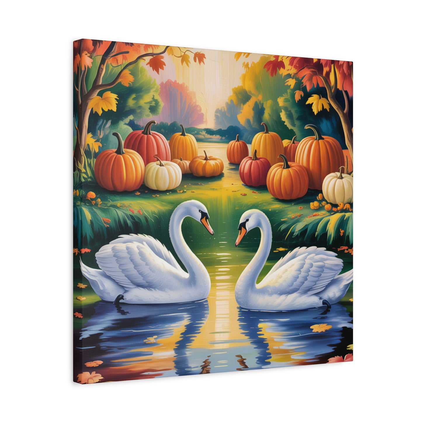 Autumn Swans Canvas Wall Art