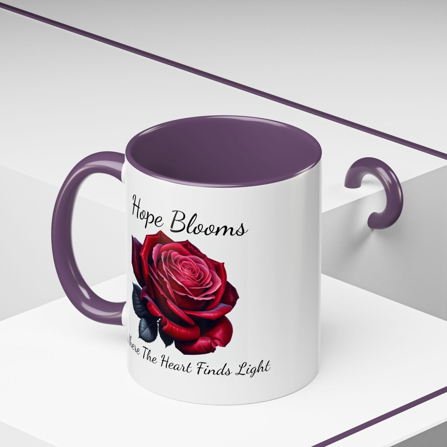 Accented Coffee Mug - Hope Blooms Where The Heart Finds Light Rose