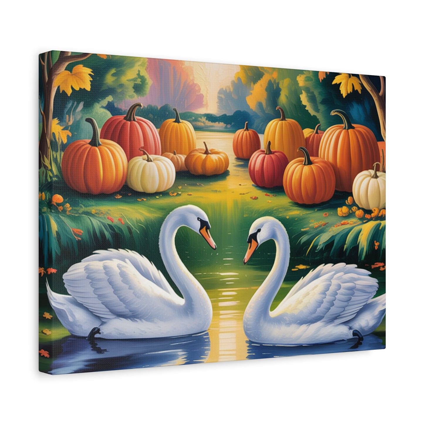 Autumn Swans Canvas Wall Art