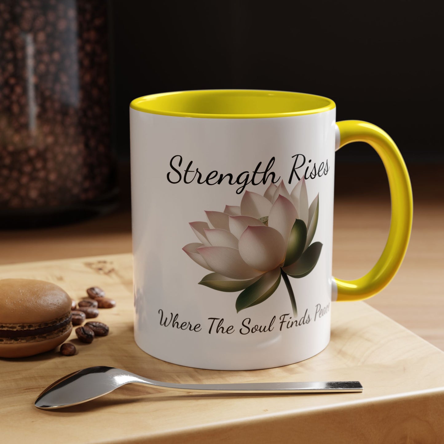 Accented Coffee Mug - Strength Rises Where The Soul Finds Peace Lotus