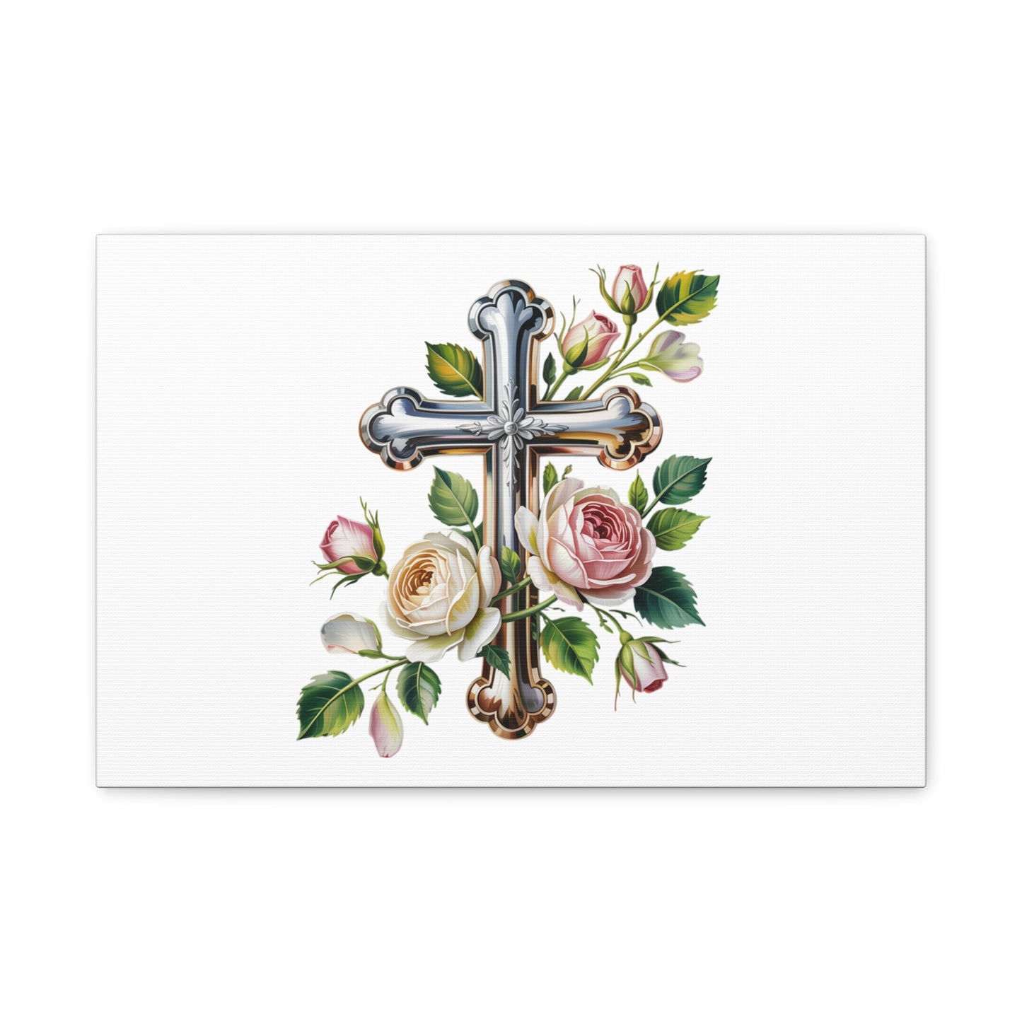 Cross With Roses Canvas Wall Art