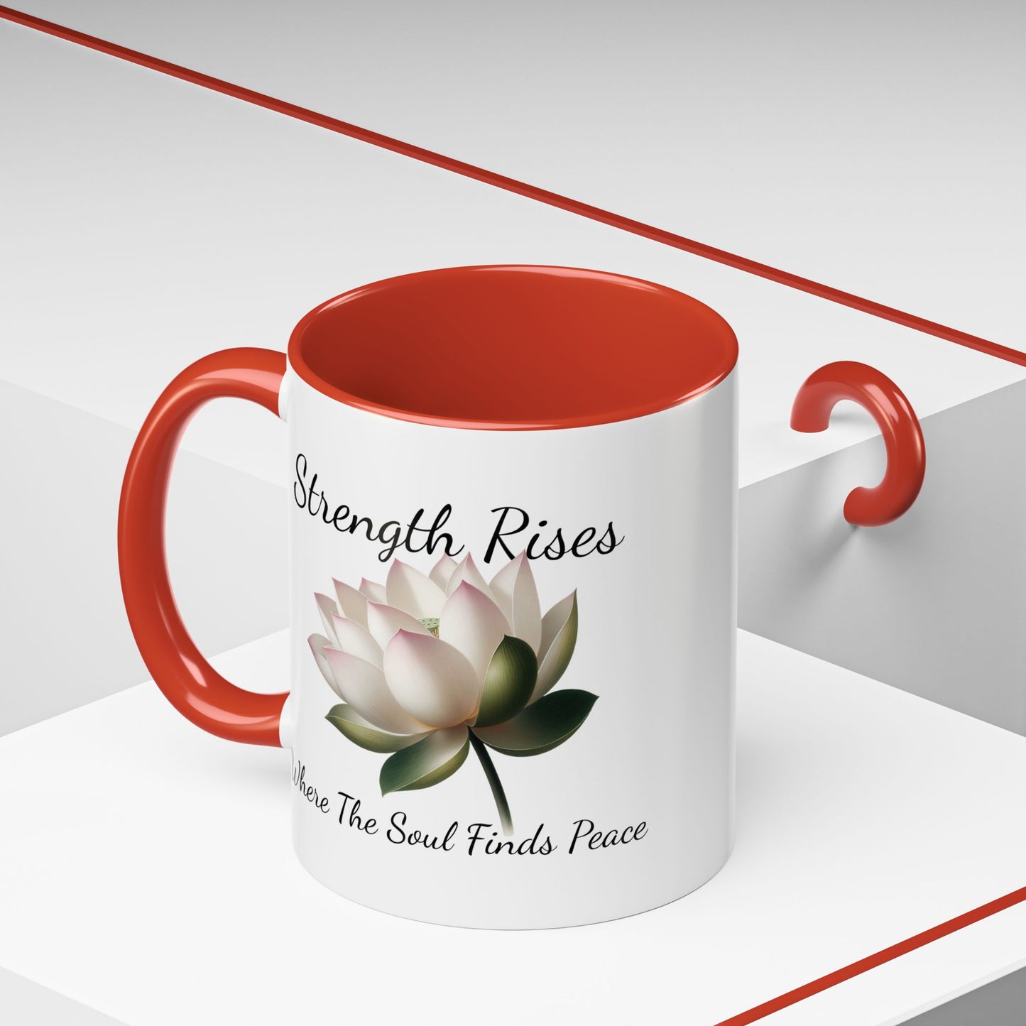 Accented Coffee Mug - Strength Rises Where The Soul Finds Peace Lotus
