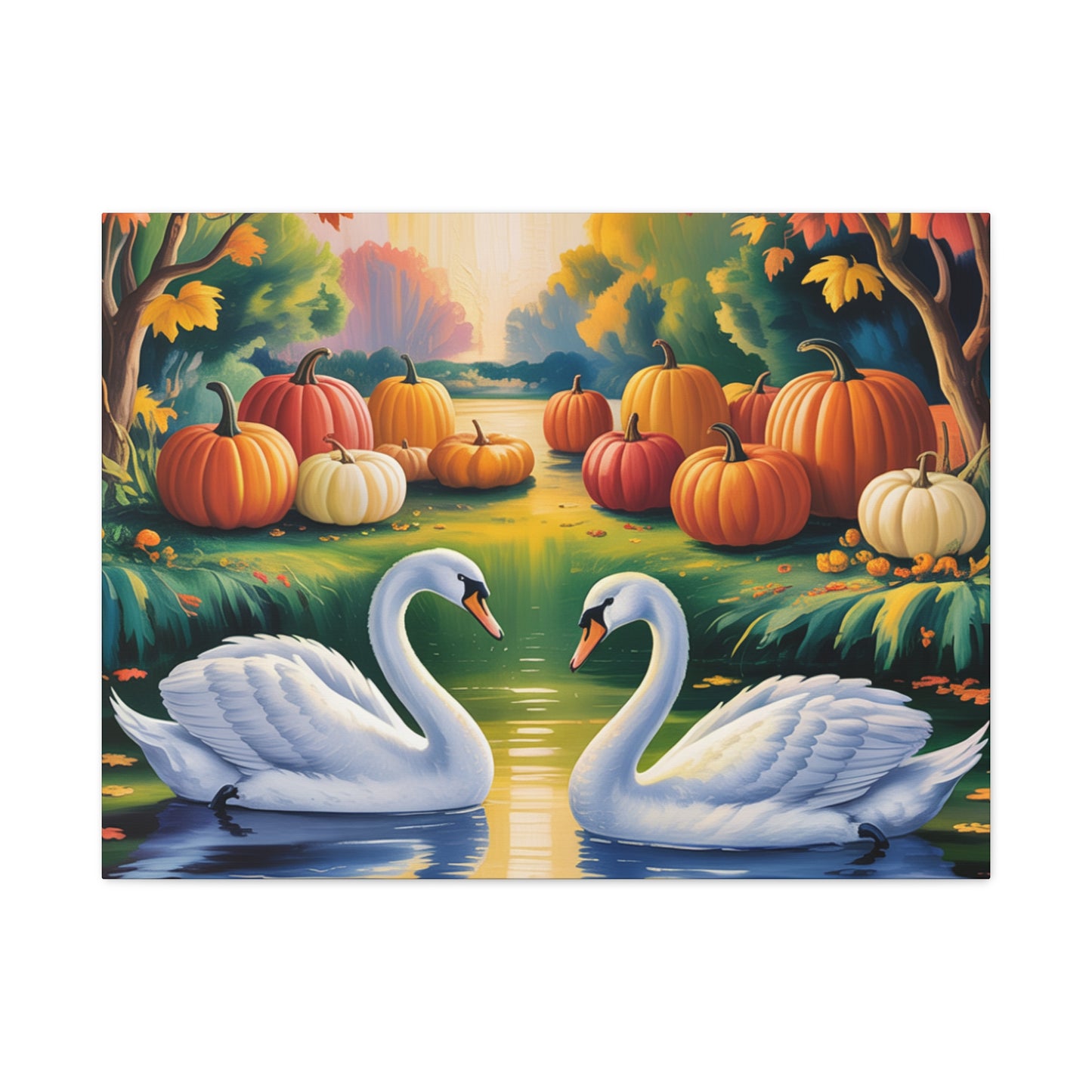 Autumn Swans Canvas Wall Art