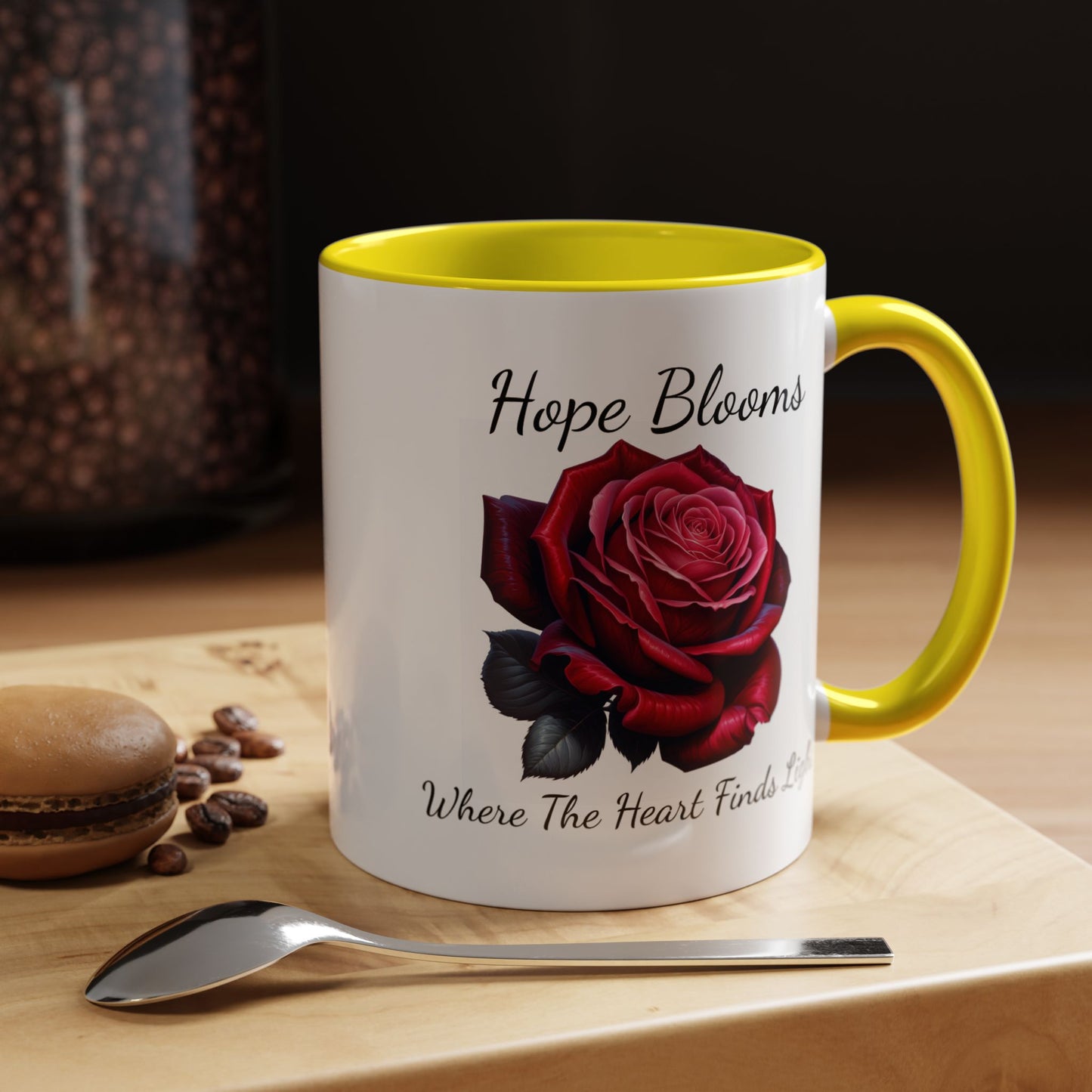 Accented Coffee Mug - Hope Blooms Where The Heart Finds Light Rose