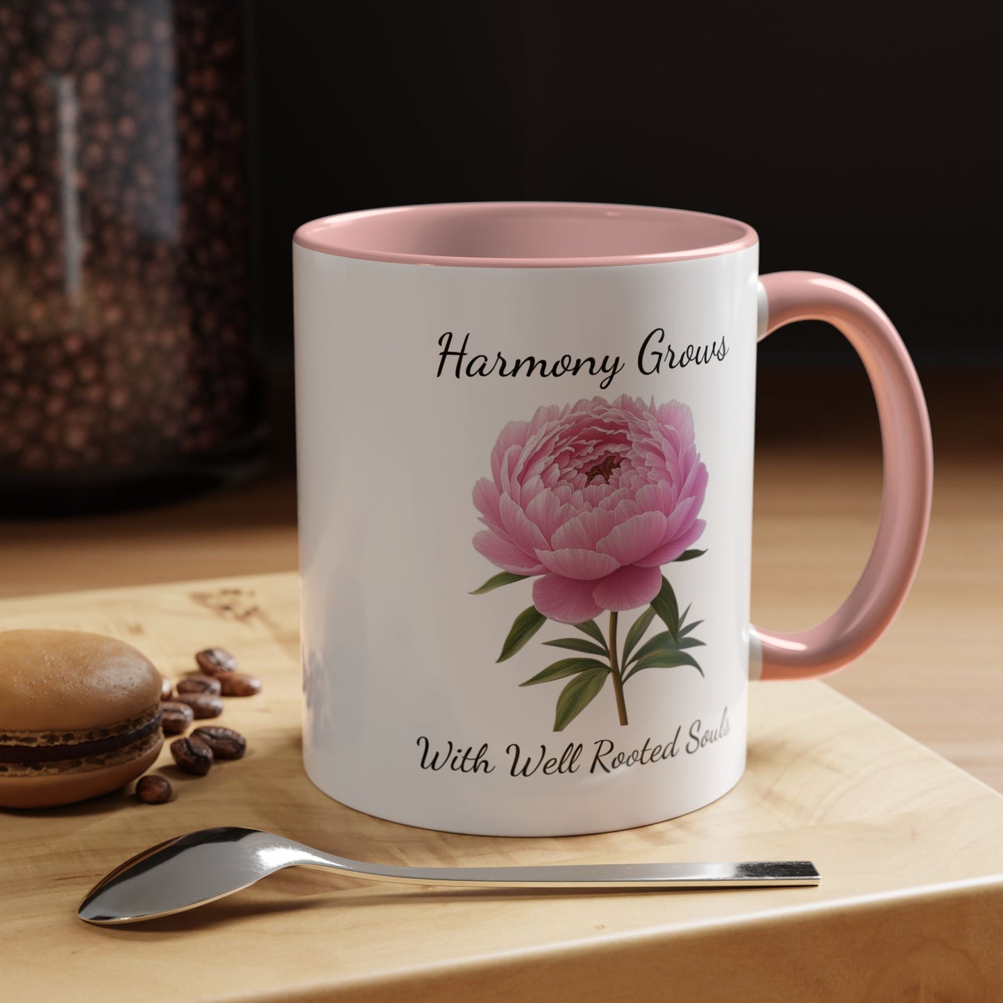 Accented Coffee Mug - Harmony Grows With Well Rooted Souls Peony