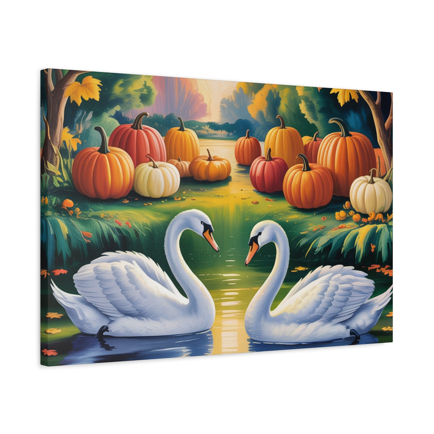 Autumn Swans Canvas Wall Art