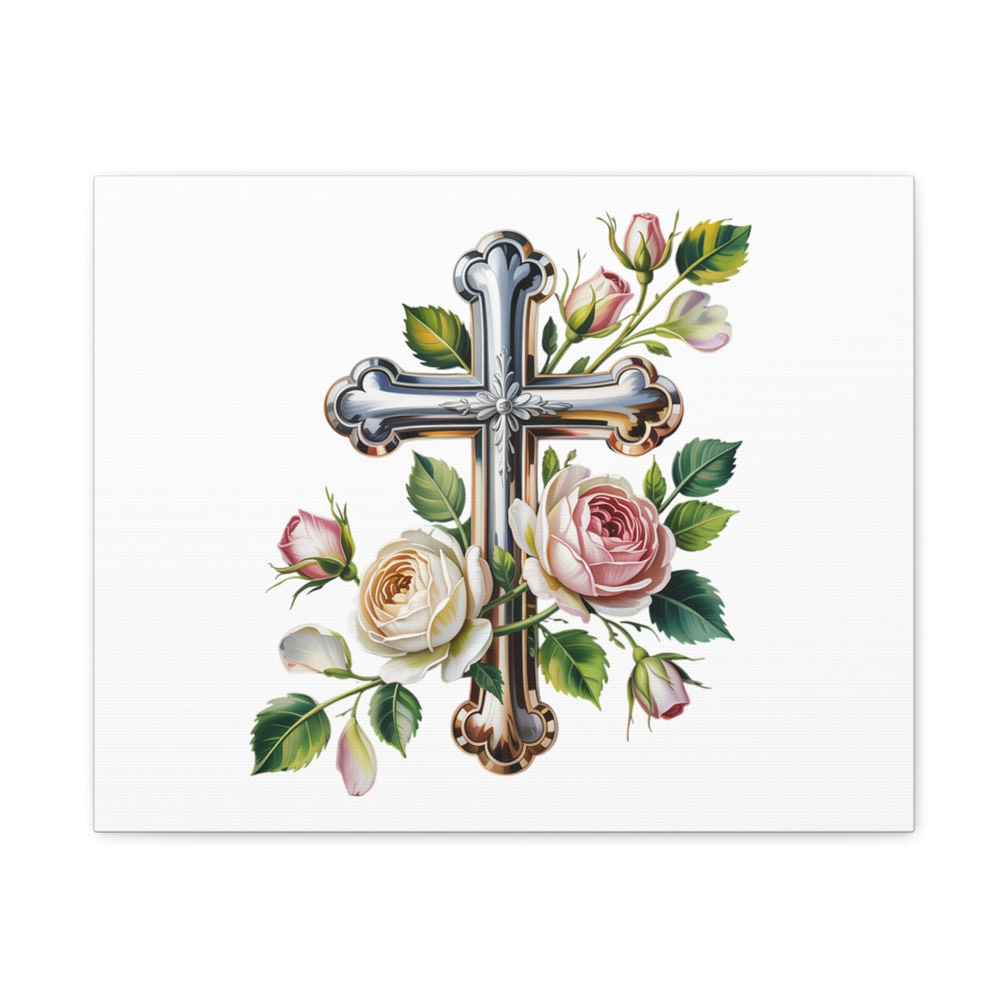 Cross With Roses Canvas Wall Art