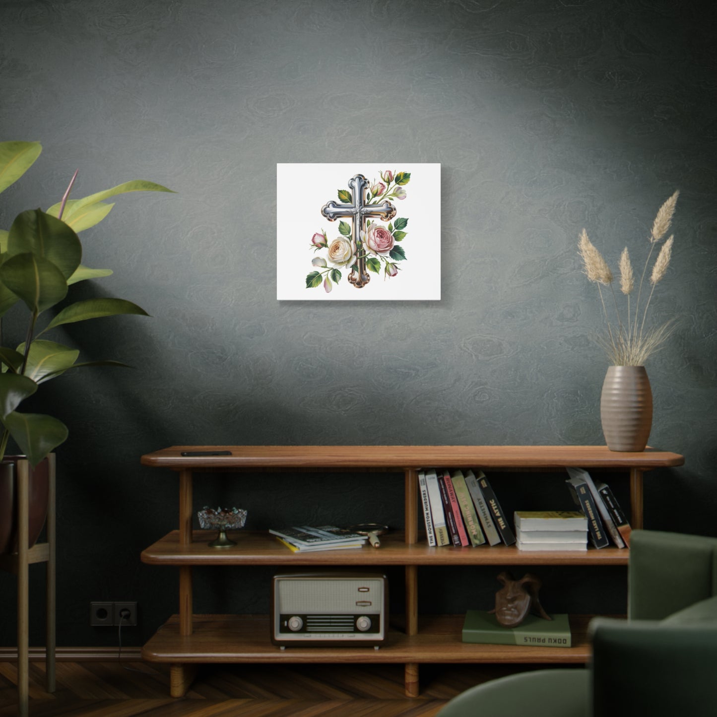Cross With Roses Canvas Wall Art