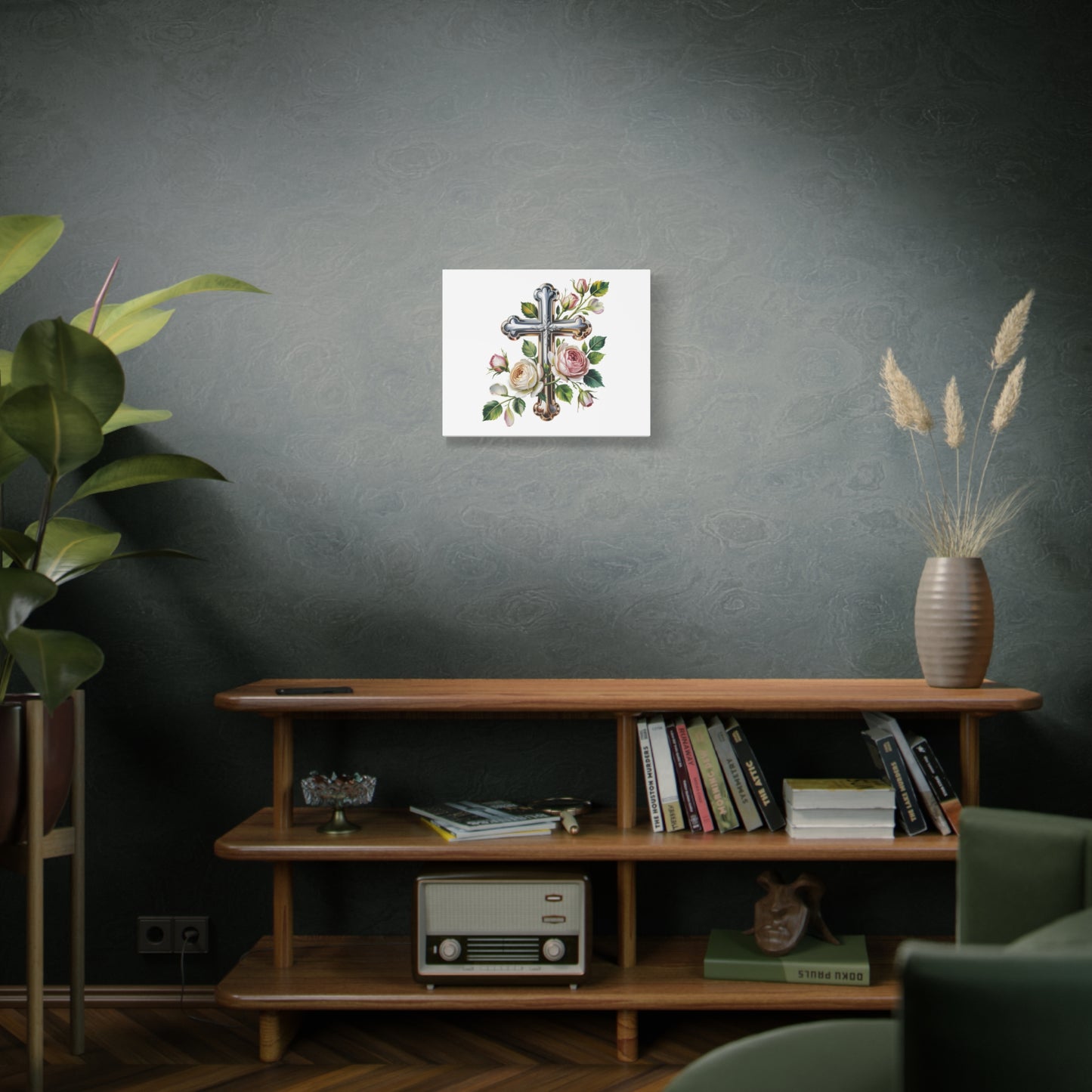Cross With Roses Canvas Wall Art