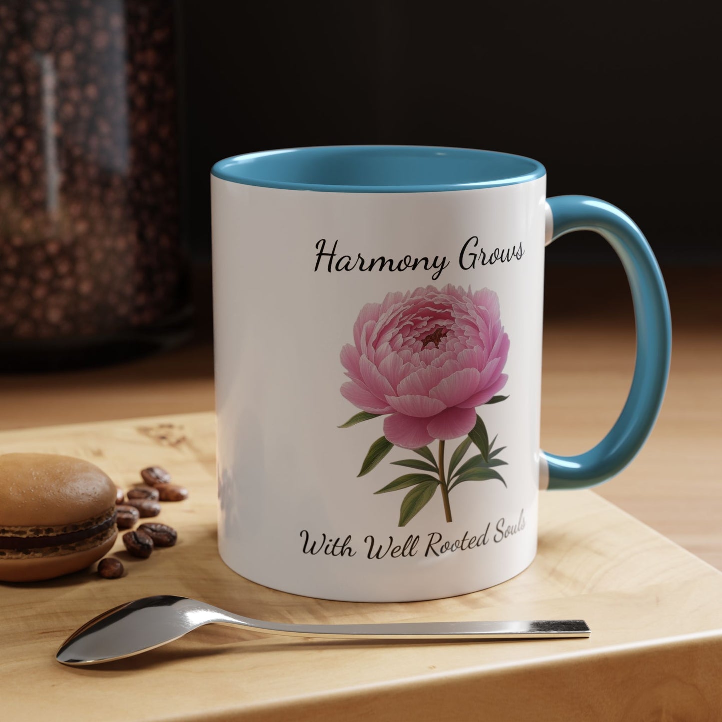 Accented Coffee Mug - Harmony Grows With Well Rooted Souls Peony