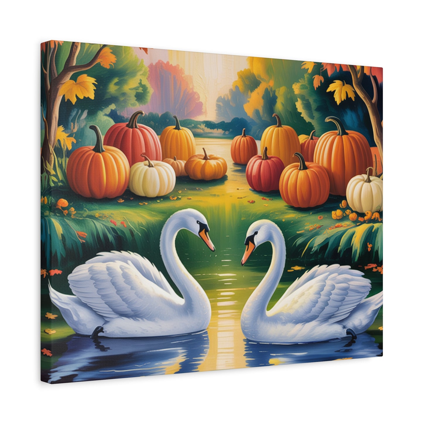Autumn Swans Canvas Wall Art