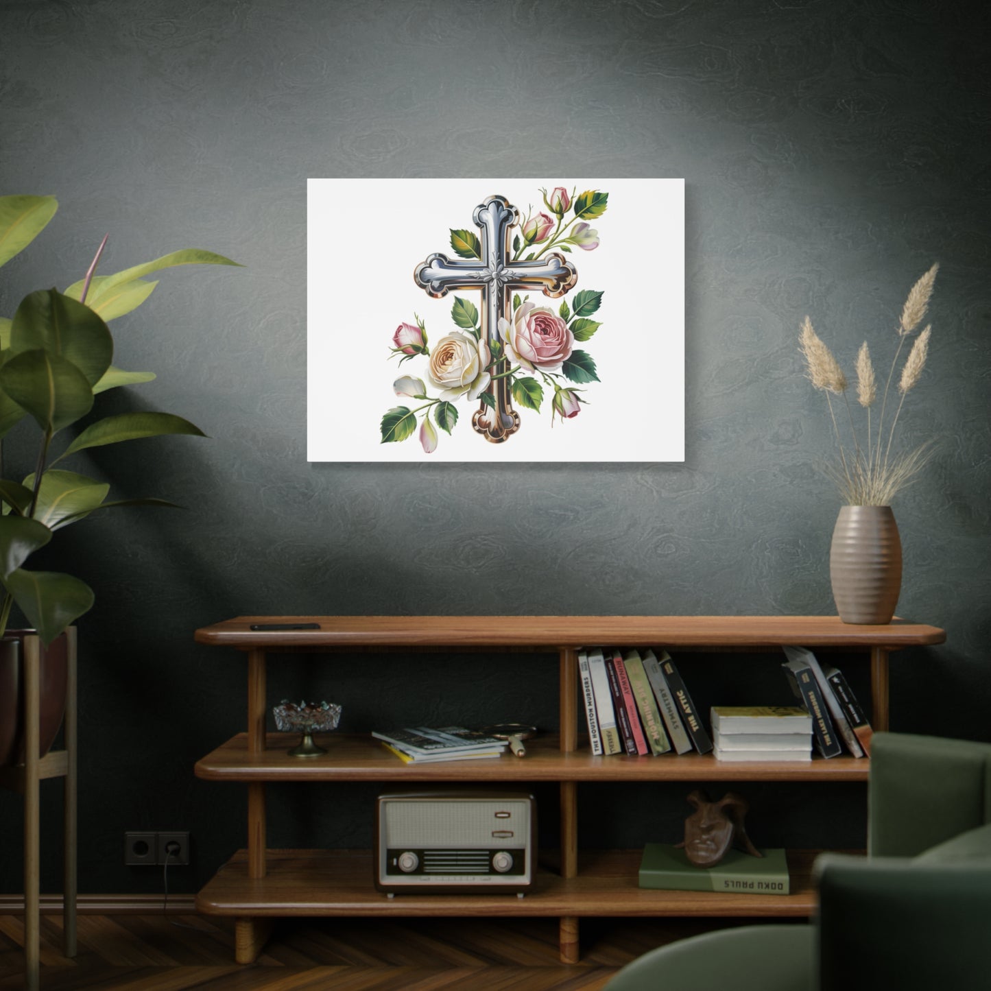 Cross With Roses Canvas Wall Art