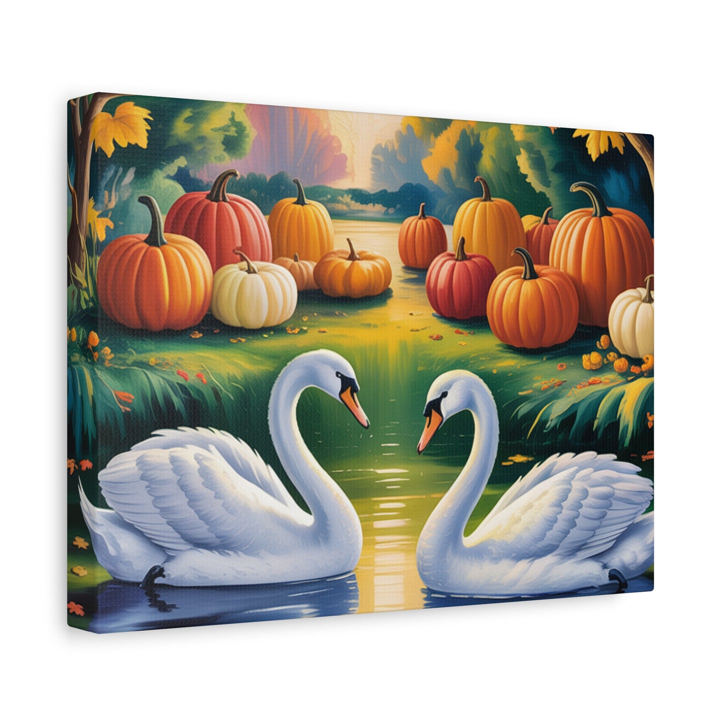 Autumn Swans Canvas Wall Art
