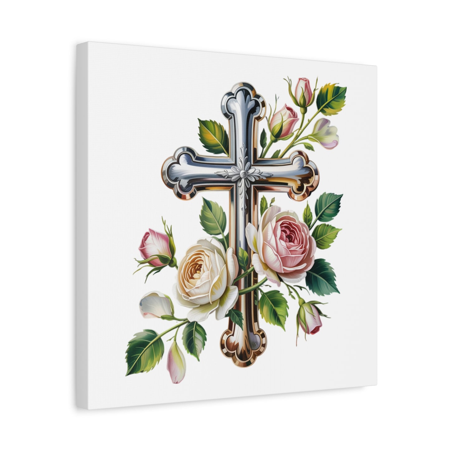 Cross With Roses Canvas Wall Art