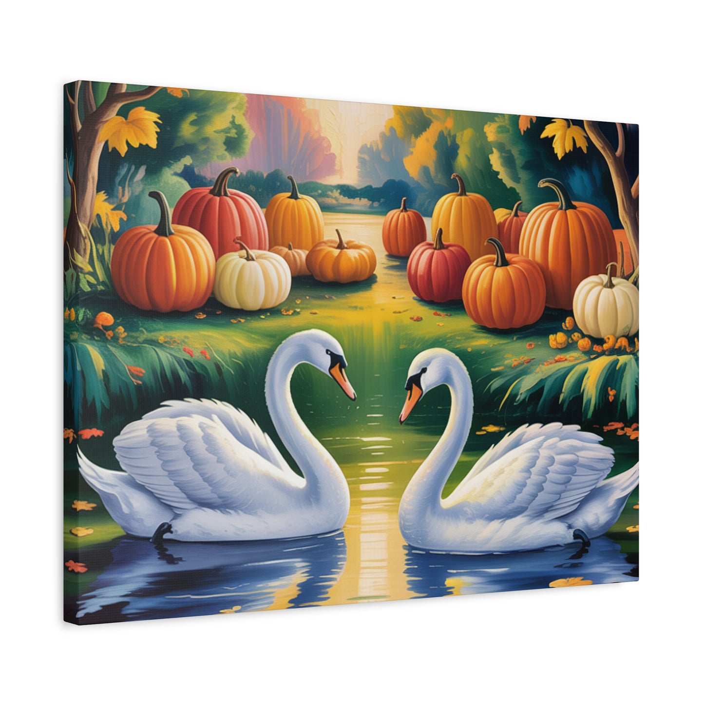 Autumn Swans Canvas Wall Art