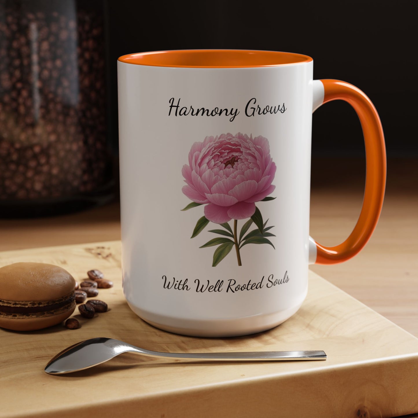 Accented Coffee Mug - Harmony Grows With Well Rooted Souls Peony