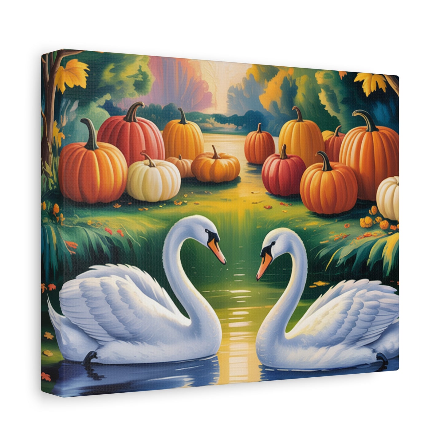 Autumn Swans Canvas Wall Art