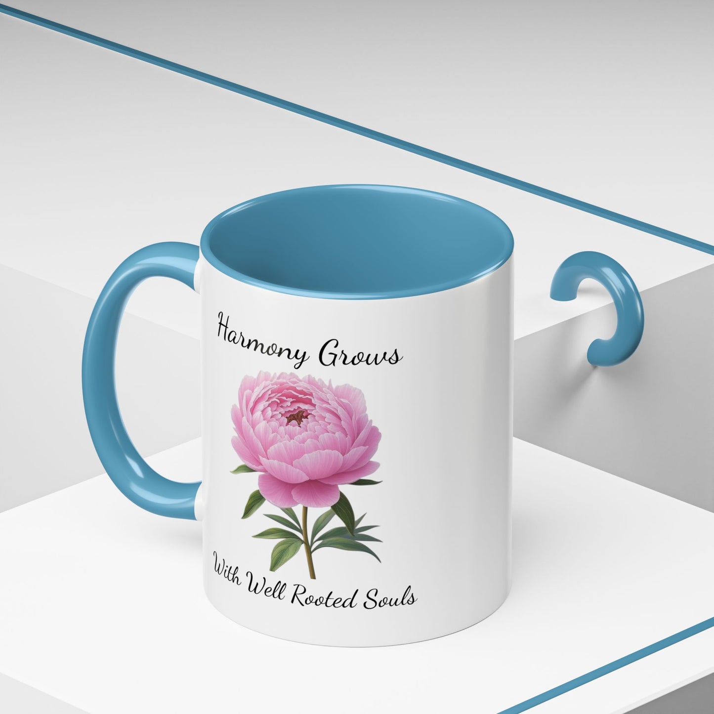 Accented Coffee Mug - Harmony Grows With Well Rooted Souls Peony