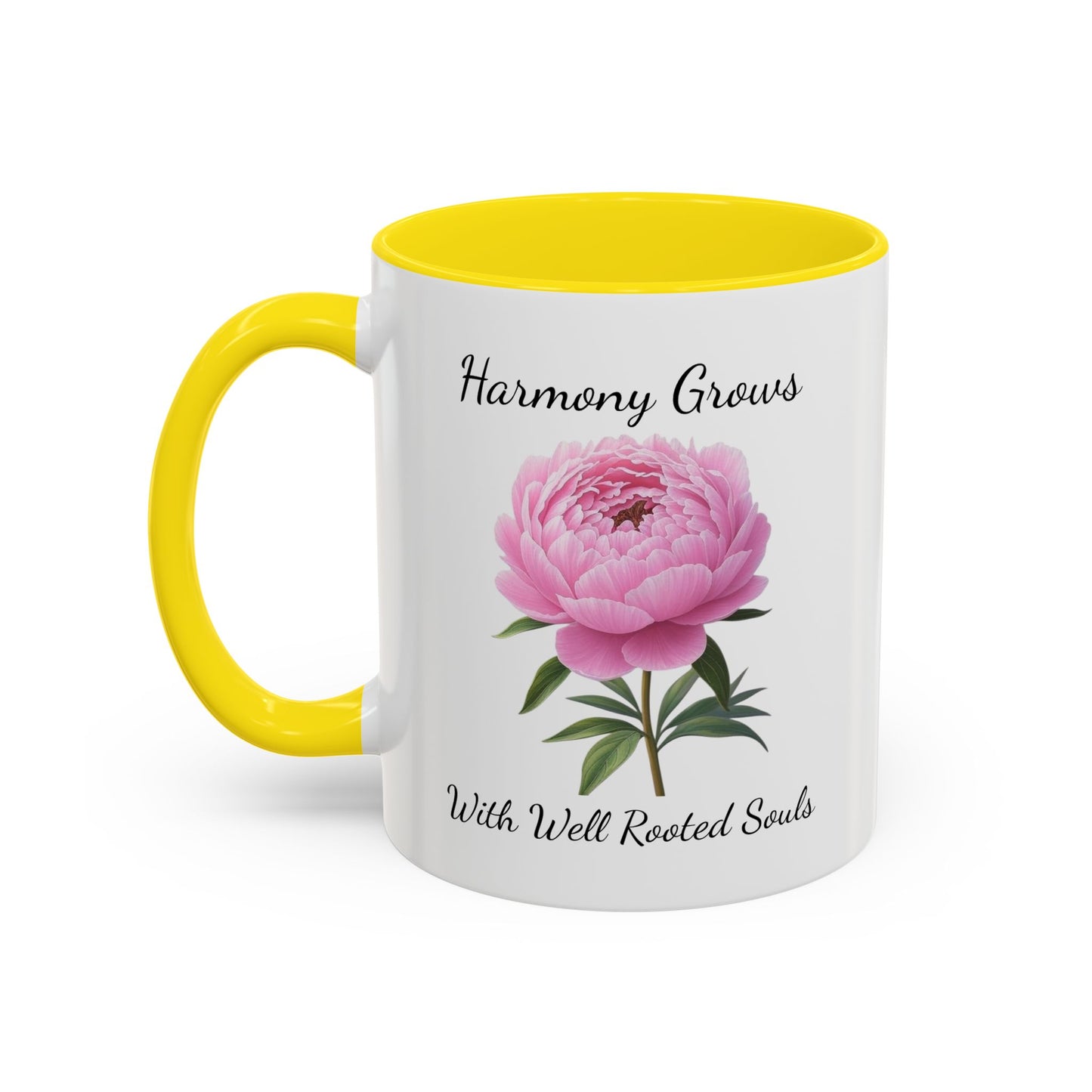 Accented Coffee Mug - Harmony Grows With Well Rooted Souls Peony