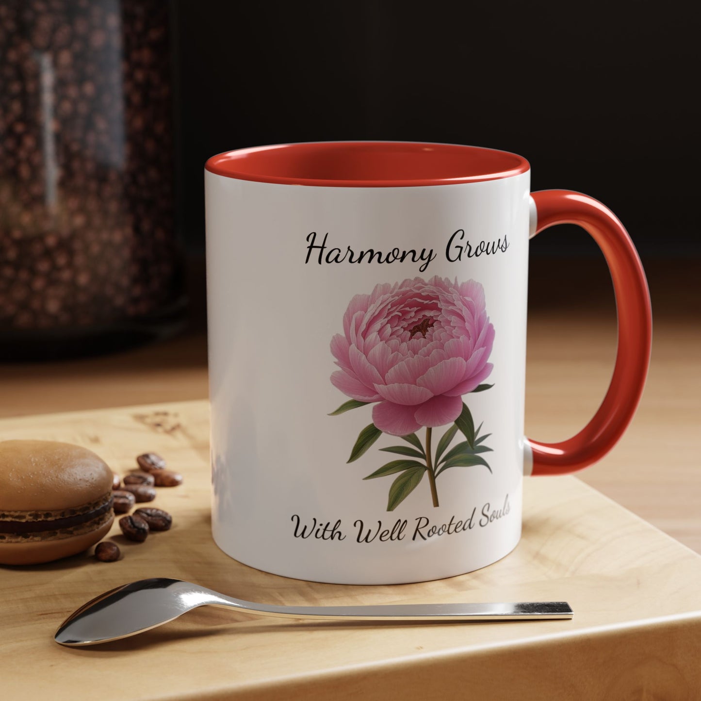 Accented Coffee Mug - Harmony Grows With Well Rooted Souls Peony