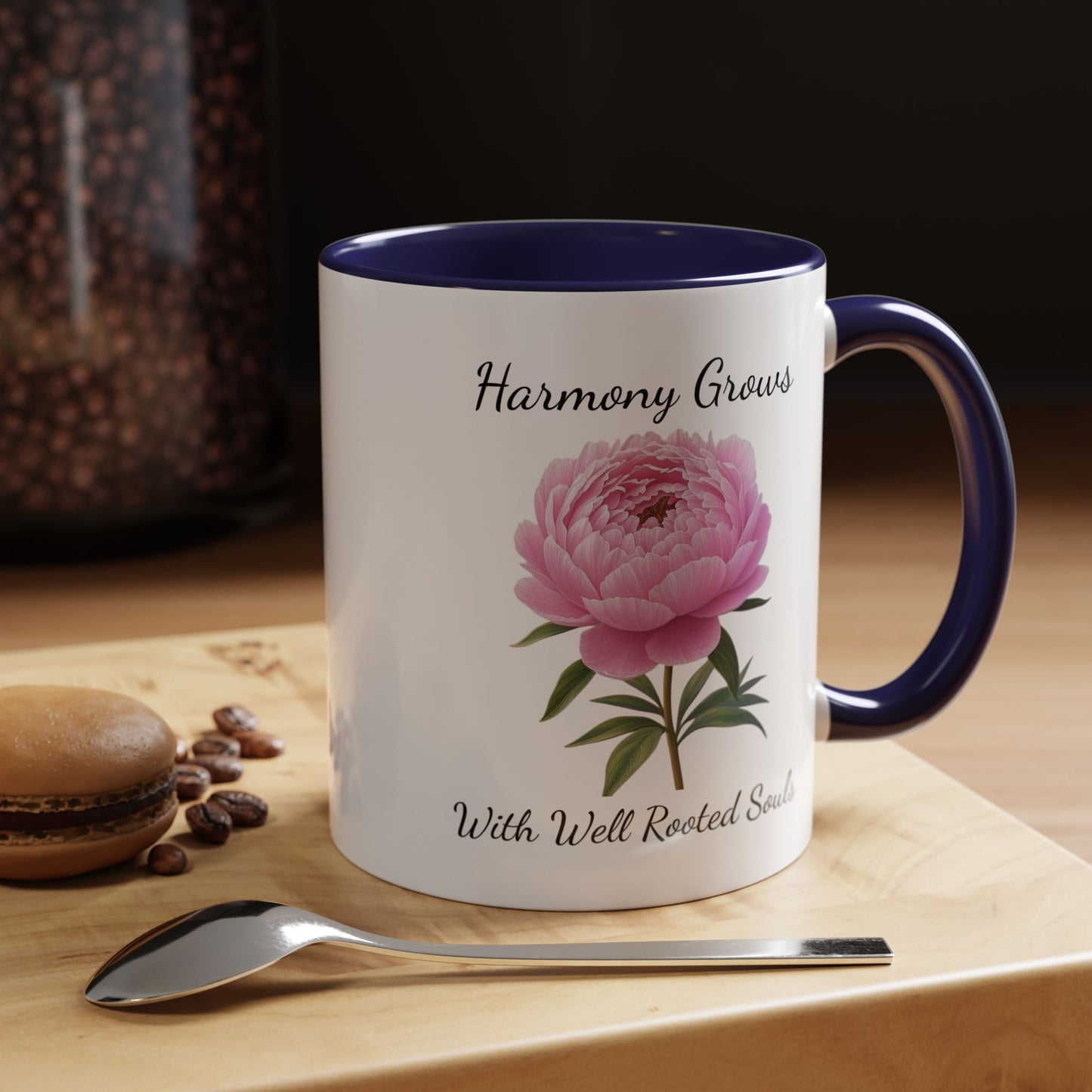Accented Coffee Mug - Harmony Grows With Well Rooted Souls Peony