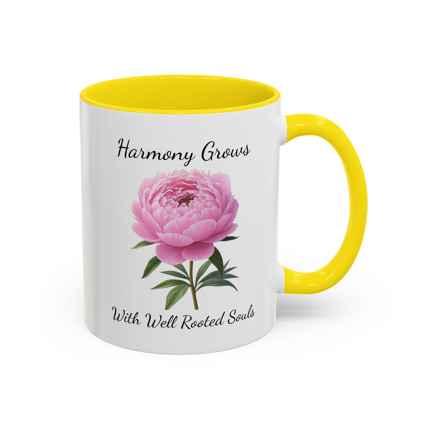 Accented Coffee Mug - Harmony Grows With Well Rooted Souls Peony