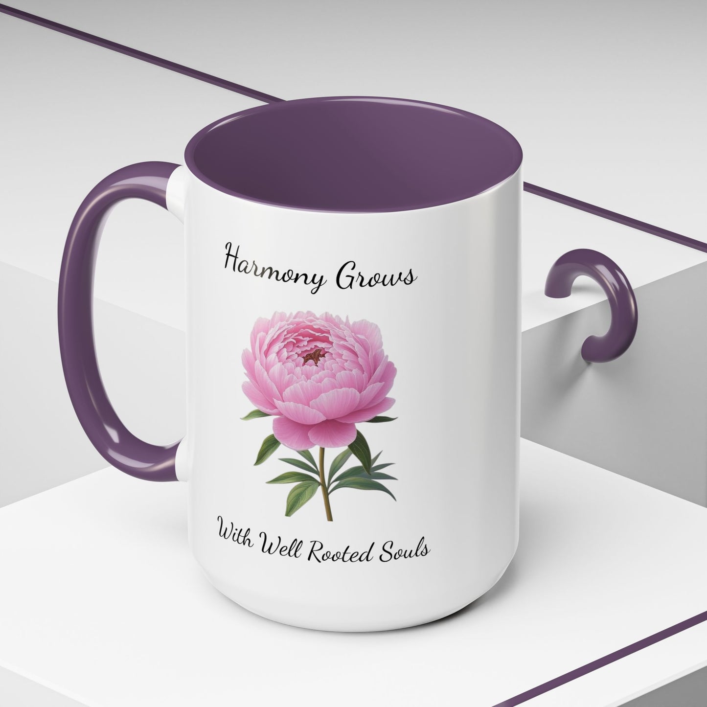 Accented Coffee Mug - Harmony Grows With Well Rooted Souls Peony