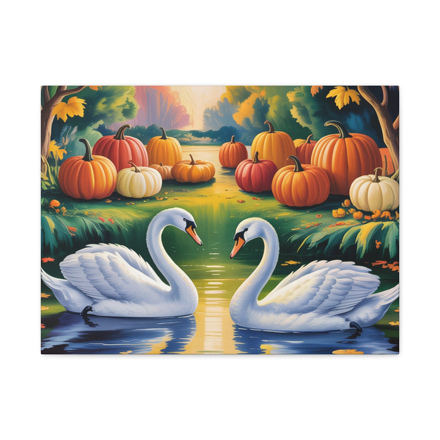 Autumn Swans Canvas Wall Art