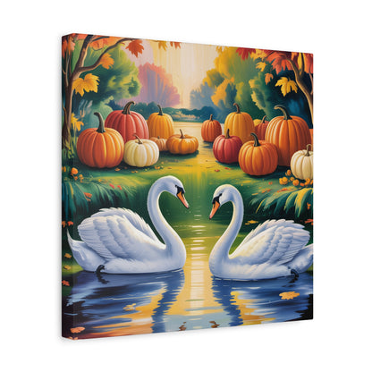 Autumn Swans Canvas Wall Art