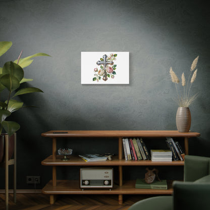 Cross With Roses Canvas Wall Art