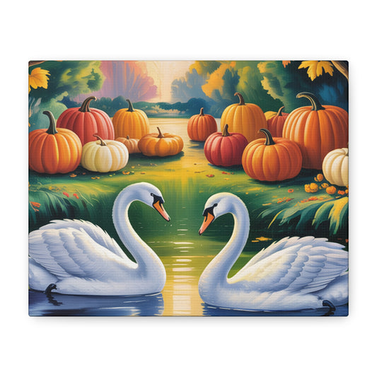 Autumn Swans Canvas Wall Art