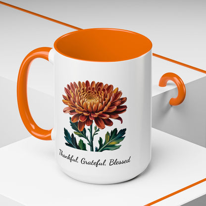 Accented Coffee Mug - Thankful, Grateful, Blessed