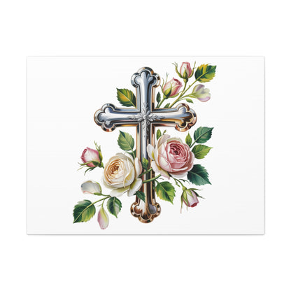 Cross With Roses Canvas Wall Art