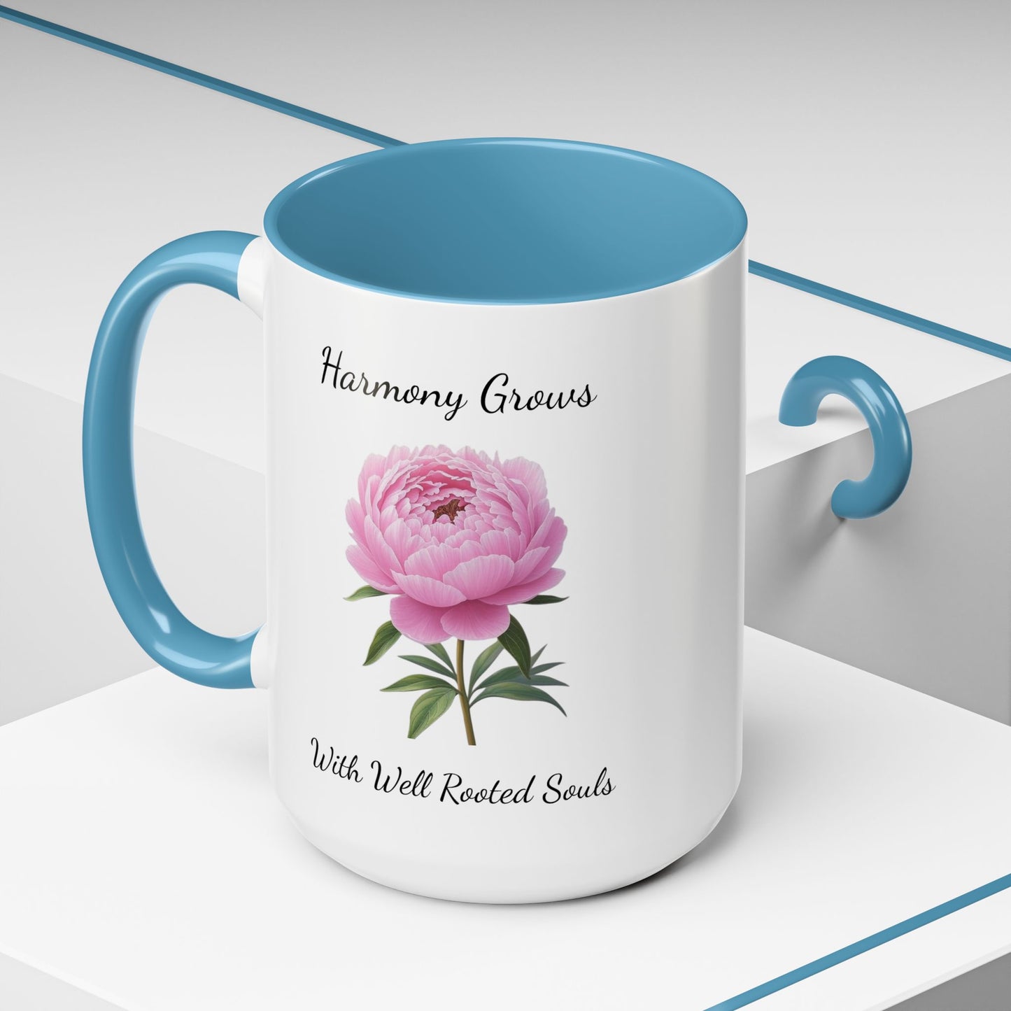 Accented Coffee Mug - Harmony Grows With Well Rooted Souls Peony